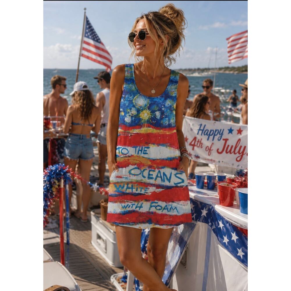 Leoma Lovegrove Patriotic Art To Wear Racerback Mini Dress Size Medium